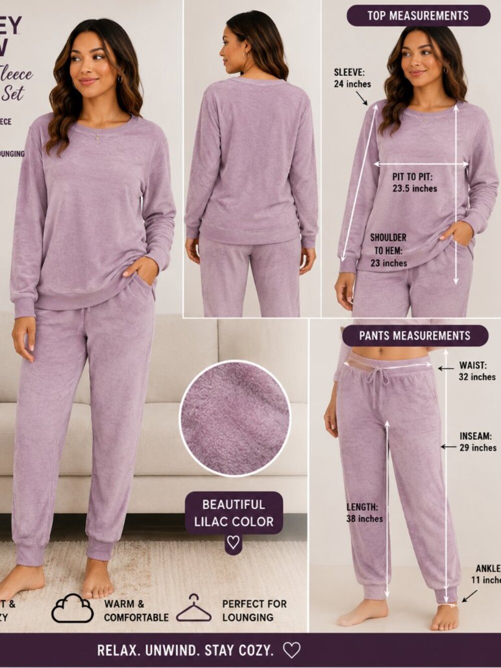 Soft Lavender Women's Long Sleeve Top & Jogger two piece set - Honeydew